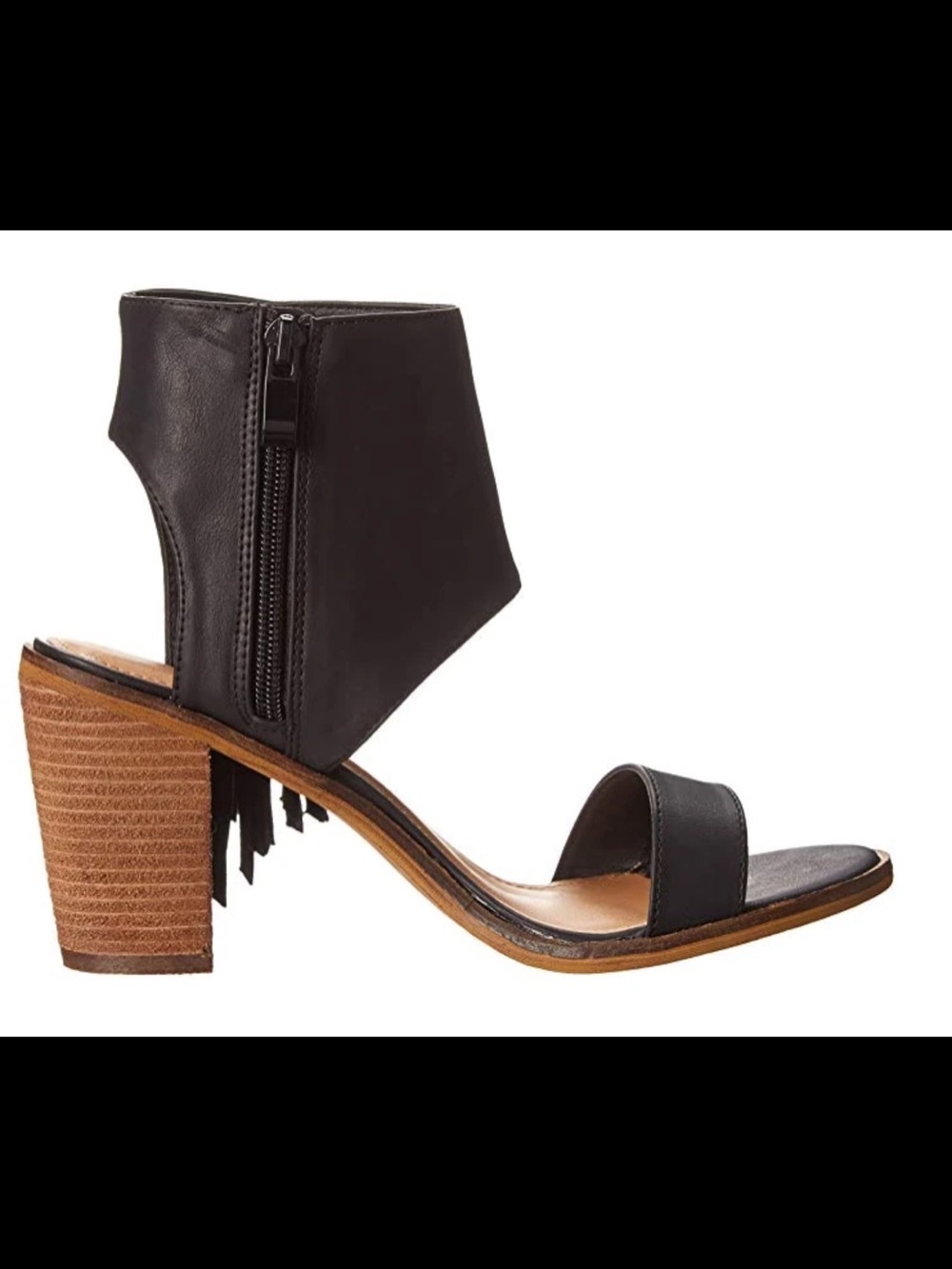 Very Volatile Black Fringe Block Heel Sandals - Picture 3 of 5